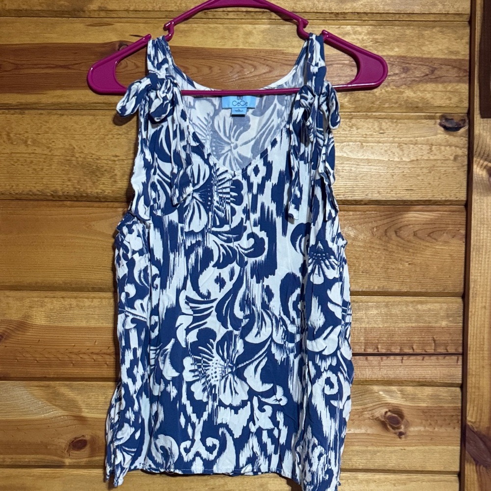 CeCe Navy and White Floral Tank Top
